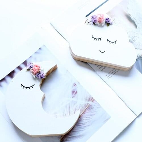 Nordic Style Moon Cloud with flower Shape Wooden Kids Room Decoration Ornament for Photography Prop Supplie