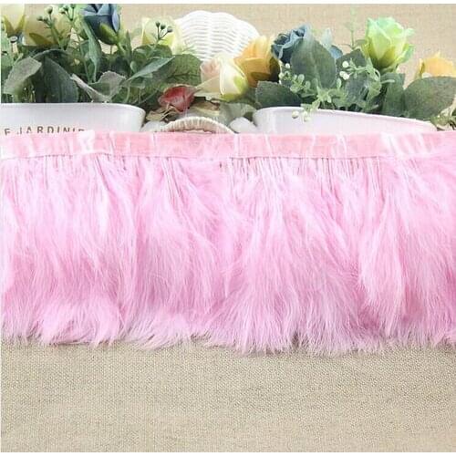 Wholesale high quality natural 2 yards Pink Turkey Feather Ostrich feathers Ribbon decorative 4-5 inch Width