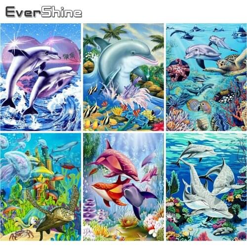 Evershine Diamond Embroidery Dolphin Full Square Round Drill 5D DIY Animal Diamond Painting Ocean Cross Stitch Mosaic Wall Decor