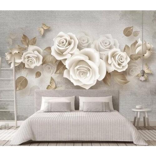 3D rose relief European retro TV background decoration wallpaper murals