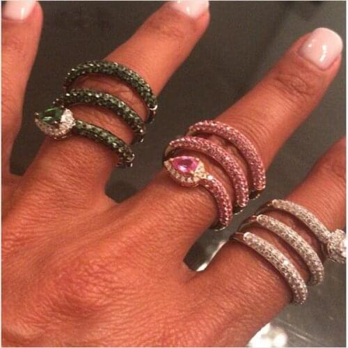 Multi wrap women ring micro pave white pink cz silver color rose gold filled sparking bling stunning women rings