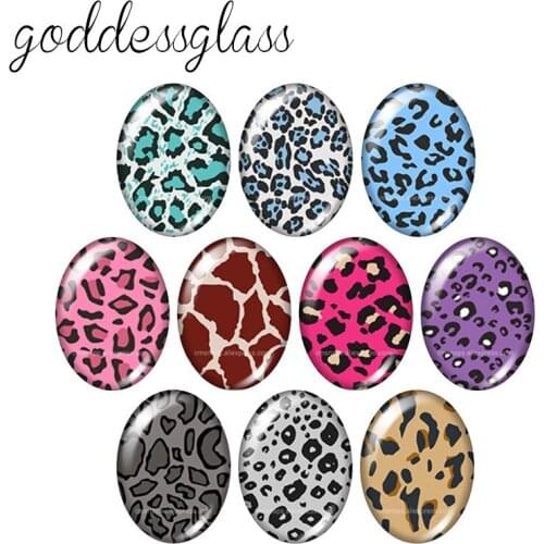 Beauty Patterns Leopard Stars Dots 10pcs mixed 13x18mm/18x25mm/30x40mm Oval photo glass cabochon demo flat back Making findings