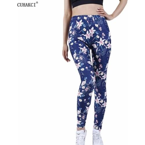 CUHAKCI Sexy Women Leggings Lily Flower Printed Leggins Slim High Waist Push Up Jogging New Summer Sports Tight Fitness Leggings