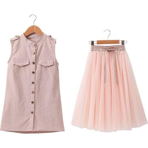 Girls' Summer Shirt Sets 2021 New Teenage Girls Fashion Costume Western Style Gauze Clothing Shirt + Skirt 2pcs Kids Clothes