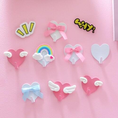 Small Sticky Hook Cute Peach Heart Decorative Hook Load-bearing Seamless Stainless Steel Strong Sticker Viscose Hook Household