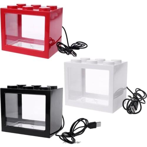 USB Mini Aquarium Fish Tank With LED Lamp Light Betta Fish Fighting Cylinder Mini Shape Decor indoor