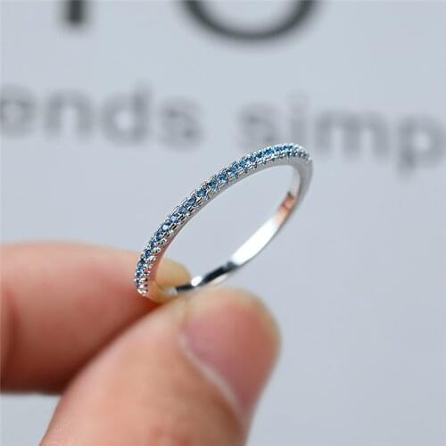 Minimalist Female Aqua Blue Crystal Ring Dainty Zircon Stone Wedding Rings For Women Cute Bridal Round Engagement Ring