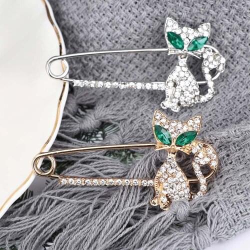 Fashion Brooches for Women Gold Animal Brooch Green Eye Crystal Cat Brooches Pin Jewelry Bride Wedding Gift