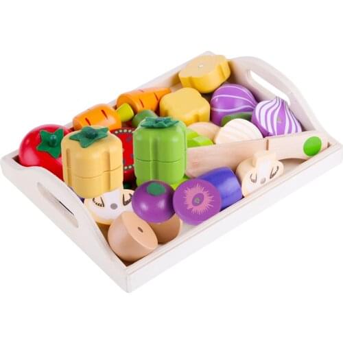 Magnetic Wooden Fruit and Vegetable Combination Cutting Kitchen Toy Set Children Play & Pretend Simulation Playset Kids Fun