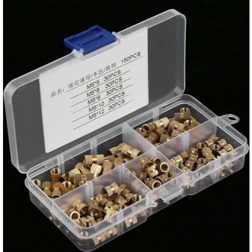 150pcs M5 Brass Threaded insert Nuts Set Double Knurled Inject Nuts Kit Copper Thread bushing Screw Inserts repair kit