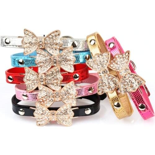 Small Dogs Collars Rhinestone Bow Products Puppy Necklace Accessories For Pets Collars Cats Supplies halsband hond collier chien
