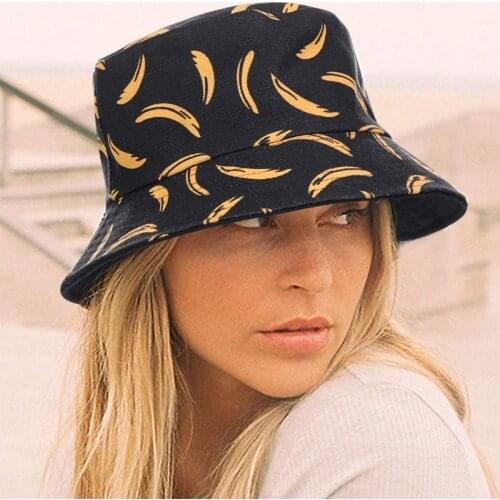 Fashion Banana Printed Panama Hat for Women Men Cotton Reversible Aesthetic Black White Fisherman Bob Cap Outdoor Hip Hop Gorros