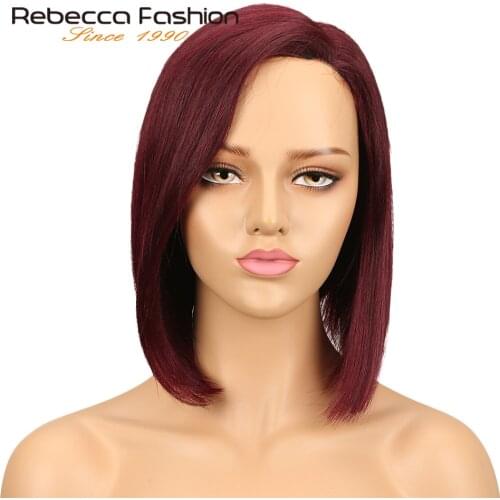 Rebecca Short Ombre Mix Color Human Hair Lace Wigs For Black Women Left Side Part Peruvian Remy Straight Hair Lace Wig Free Ship