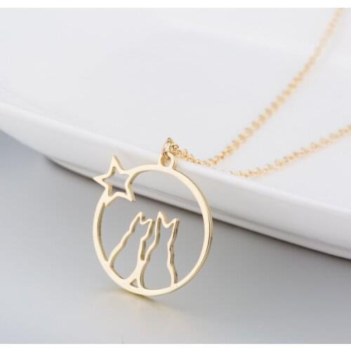 Occidental popular hollow out cat necklace star cat watch meteor shower pendant necklace ornaments