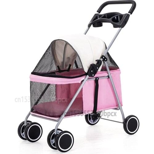 Outdoor Pet Cart Dog Cat Carrier Pet Stroller Multicolor Oxford Cloth Steel Pipe High-intensity 4-wheels One-key Folding