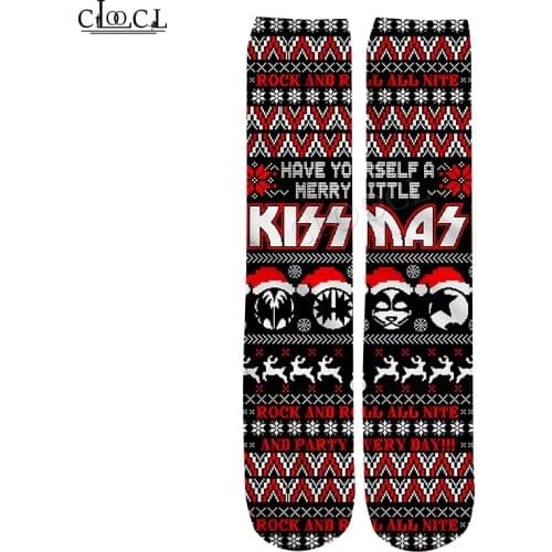 CLOOCL Drop Shipping Fashion Newest Christmas Heavy Metal Rock KISS Band 3D Print Mens Womens Casual Harajuku Straight Sock