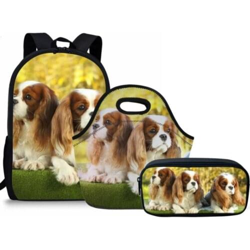 ELVISWORDS Spaniel Dog Print School Bags For Girls Boy 3Pcs/Set School Backpack Kids Bag Travel Satchels Bookbag Mochila Escolar