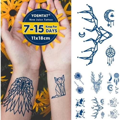 Juice Ink Tattoos Body Art Lasting Waterproof Temporary Tattoo Sticker Line Owl Fox Tatoo Arm Fake Deer Sunflower Tatto Women