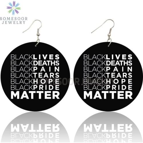 SOMESOOR Black Lives Pain Tears Hope Matters Design Wooden Drop Earrings American Resist Sayings Printed Loops For Women Gifts