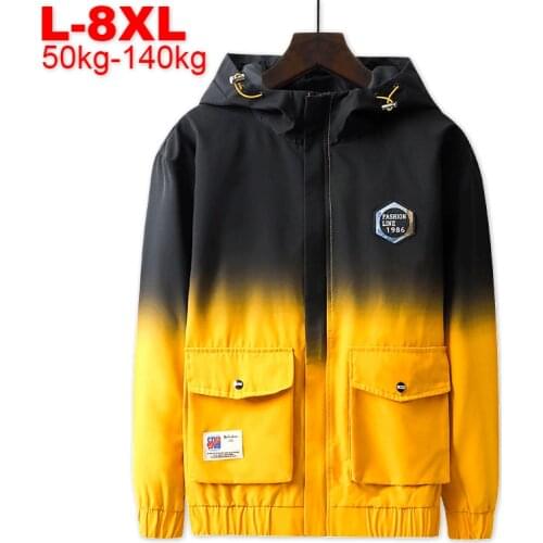 Large Size Windbreakers Gradient Men Hooded Jacket Fashion Windproof Coats Mens Windbreakers Jackets Streetwear Man Outwear