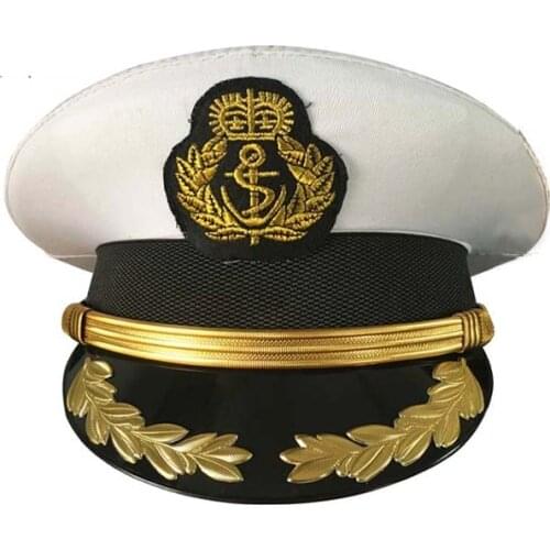 High Quality Military Costume Hats Navy Officer Caps Adult Men White Military Hats Army