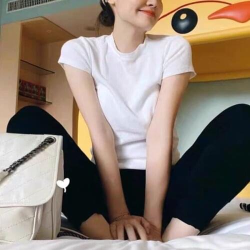 New Spring and Summer Round Neck Short-sleeved Cotton Solid Color Shirts for Women