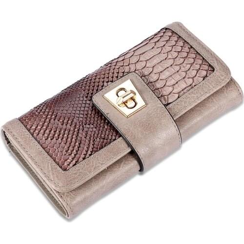Women Clutch Wallets PU Leather Patchwork Snake Pattern Print Long Coin Purse Female Cell Phone Holder Bag with For Gift LKN006