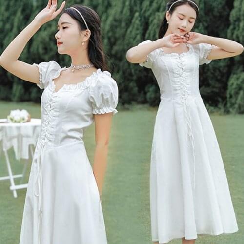Retro Mori Girl Vacation Strap Dress Vestidos Women Long Vintage White Dress Summer 2021 Runway Elegant French Party Night Dress