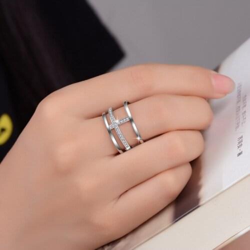 925 Sterling Silver Crystal Cross Rings For Women Wedding Birthday Finger Ring Creative Jewelry Accessories jz453