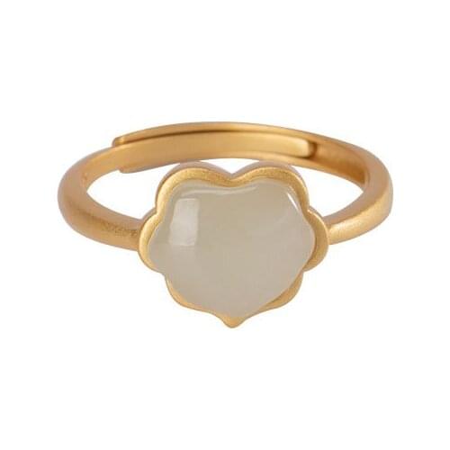 S925 sterling silver gold plated Natural Hetian jade Ring Retro Personality Ruyi Simple Ladies Open ring