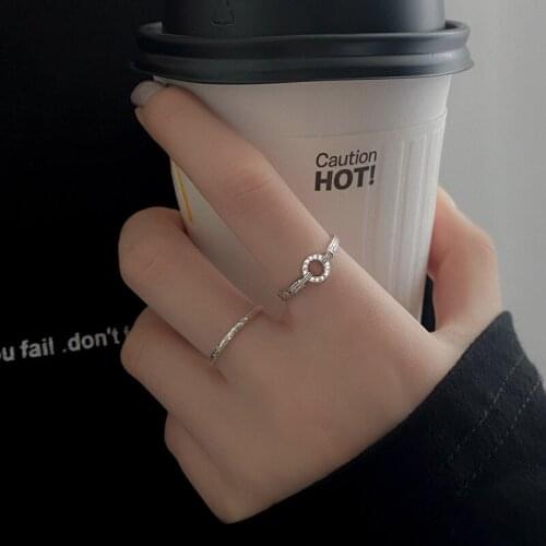 Texture Circle Opening Ring For Women Adjustable Shiny Zircon Geometric Design Sense 2021 Summer New Career Female Party Jewelry