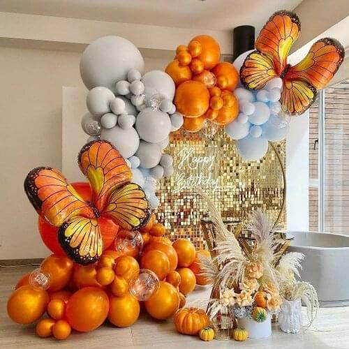 123Pcs Orange Gray Blue Balloons Arch Garland Pear Butterflly Foil Helium Globos Gilrs Birthday Balloon Halloween Party Decor