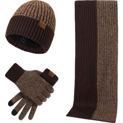 3 Pcs/set Autumn Winter New Double-sided Color Matching Scarf Fashion Men Women Simple Thickening Hat Gloves Set Unisex
