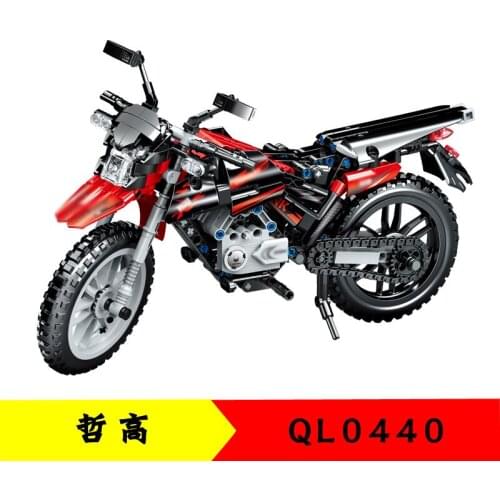 481pcs QL0440 Building Block Technology Series Red Cross-country Motorcycle Model Childrens Educational Assembly Toy Gift