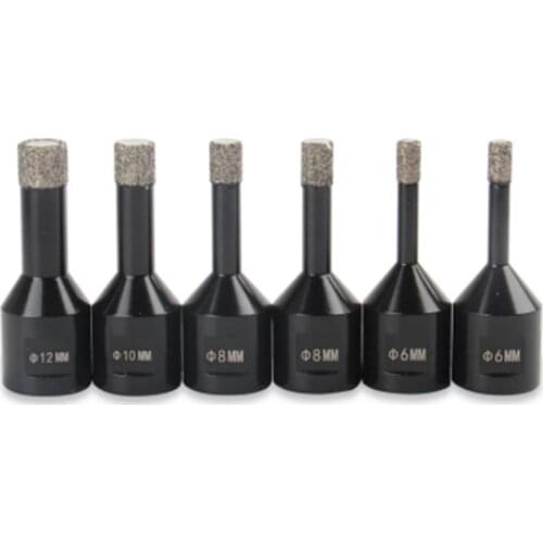 6PCS 6/6/8/8/10/12mm M14 Thread Dry Vacuum Brazed Diamond Drilling Core Bits Marble Ceramic Tile Hole Saw Kit