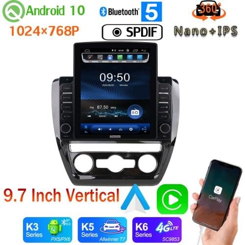 9.7" Vertical Style Car Media Player GPS For Volkswagen VW Sagitar Jetta Bora 2012-2018 Android 10.0 360 Camera PX6 4+64G Radio