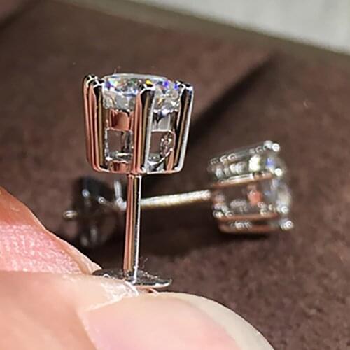 14K White Gold 6 Carat Stud Earrings Women Wedding Anniversary Engagement Party Round Moissanite Diamond Elegant Trendy Romantic