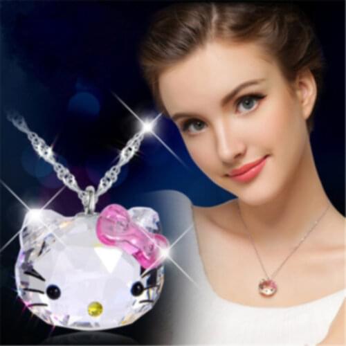 BOTU 2021 Korea CC Anime Necklace Pink Crystal Necklace Cute Cat Porcelain Pendants Necklaces Fashion Cat Jewelry for Women Gift