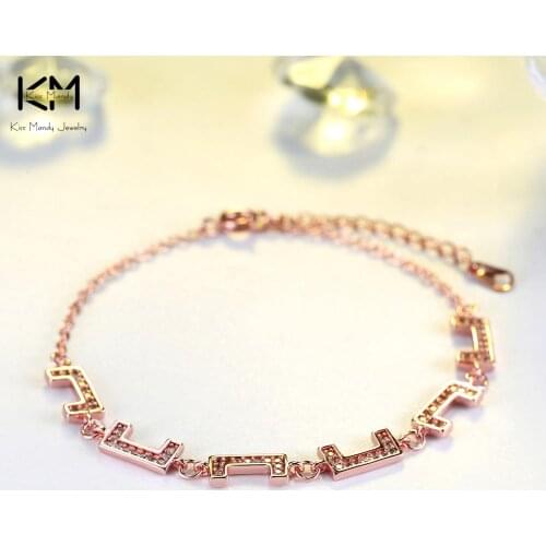 KISS MANDY Korean New Design Bling CZ Rose Gold Plated Chain Bracelet for Women Girls Wife Anniversary Trendy Jewelry Gifts OB59