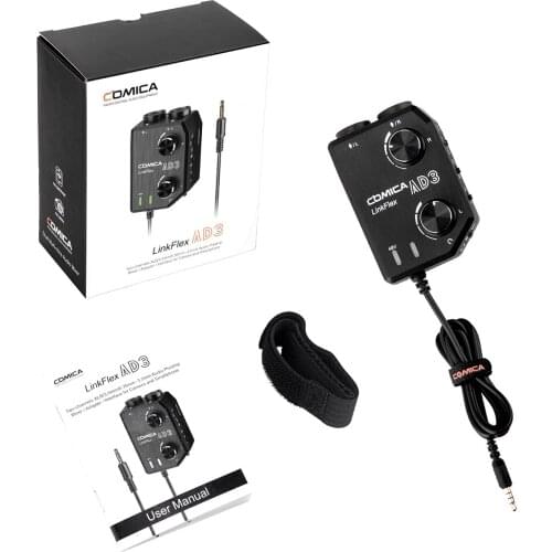 COMICA AD3 XLR/3.5mm/6.35mm Microphone Audio Preamp Mixer/Adapter/Guitar Interface for DSLR Cannon Nikon Camera iPhone Android