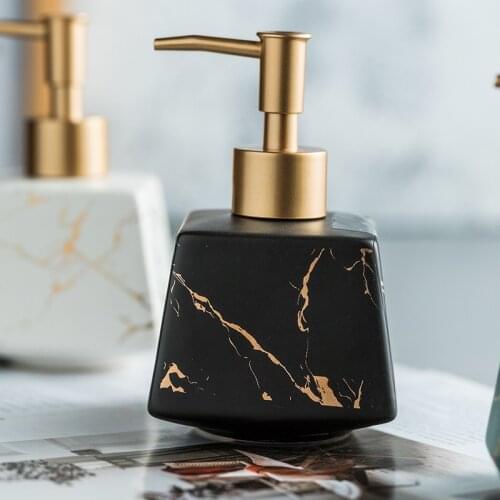 Matte black/white/green gold marble pattern 260ML bathroom hand soap dispenser ceramic lotion bottle soap dish Bathroom supplies