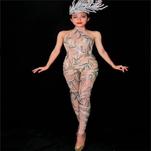 K28 Sexy singer jumpsuit Rhinestone bodysuit shawl female catwalk performance outfit dj bar dress prom dance costumes ballroom