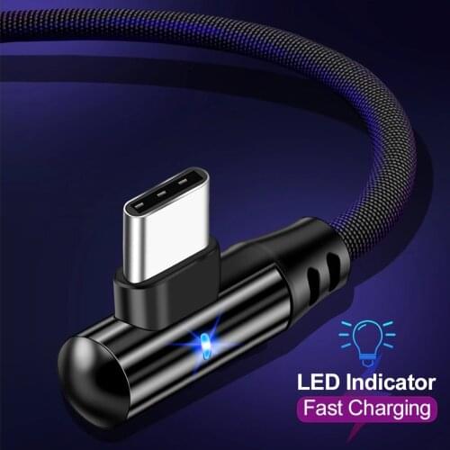 Led Micro USB Type C Cable 2.4A Fast Charger USB Cord 90 Degree Nylon Braided Data Cable For Samsung/Sony/Xiaomi Android Phone