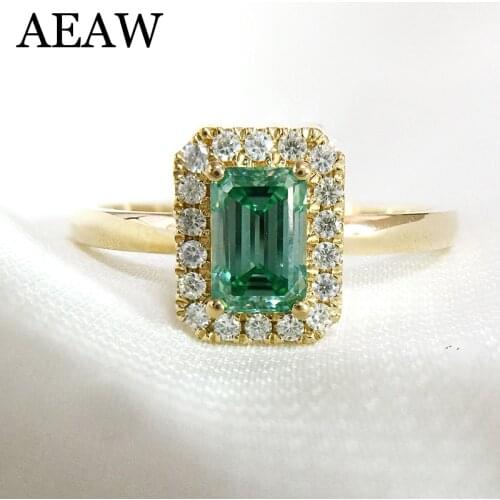 14k Yellow Gold 1ctw Carat Emerald Cut Engagement Wedding Ring for Women Light Green Moissanite Diamond Ring Set Test Positive