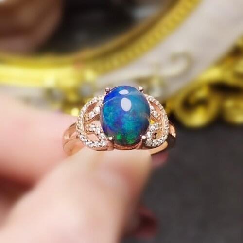 Natural real black opal traditional ring Per jewelry Free shipping 7*9mm 1.1ct gemstone 925 sterling silver Fine jewelry T206307