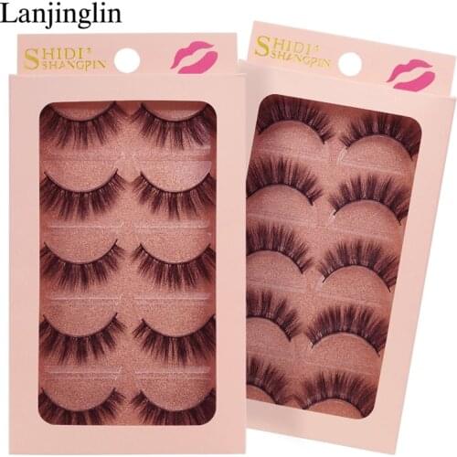 LANJINGLIN 5 pairs mink false eyelashes full strip lashes 3d makeup hand made fake mink lashes natural false eyelash G901