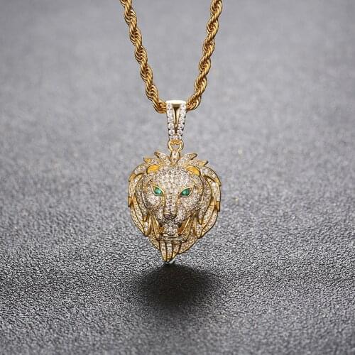 BOEYCJR Gold Color AAA Zircon Copper Lion Necklace&Pendant Fashion Jewelry HipHop Punk Necklace For Men or Women