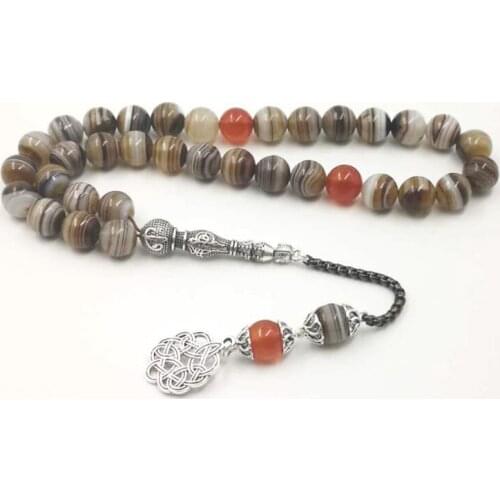 Mans Tasbih Natural Agates stripe With Red Agates Rosary 33 Islam misbaha Gift for Ramdan bracelet 33 66 99beads stone Rosary