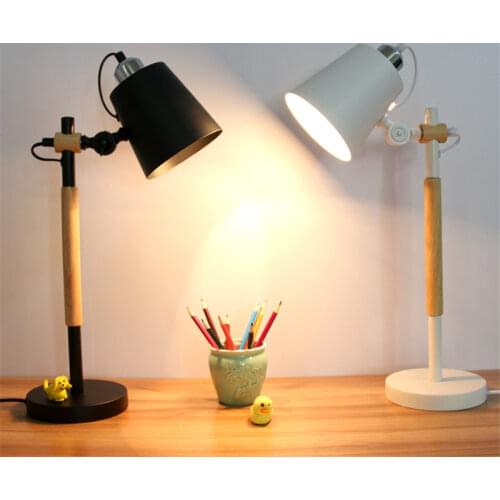 Nordic table lamp creative fashion solid wood student reading book study dormitory bedroom bedside desk lamp E27 screw lamp