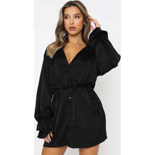 Women Summer Shirt Dress Solid Color Lapel Flared Sleeve Single-Breasted Tied Skirt for Ladies fall clothes for women fairycore